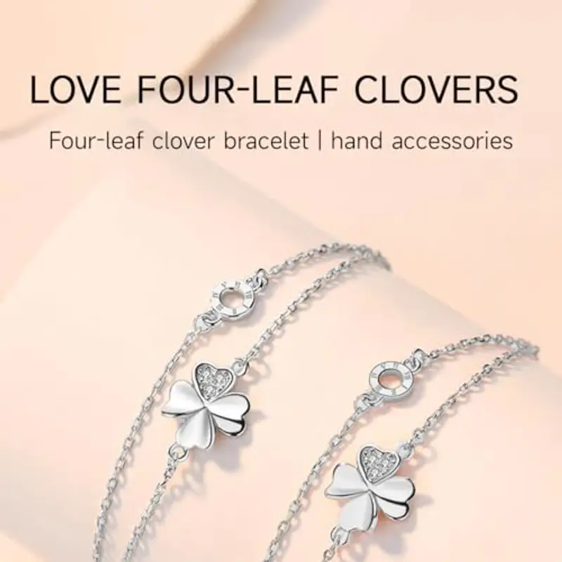 JEYORZY Bracciale da donna in argento con quadrifoglio, bracciale da donna, da donna, per fidanzata, braccialetti dell'amicizia, regali per donne miniatura 3