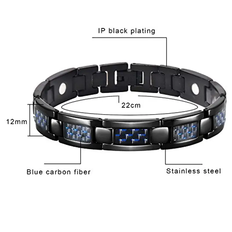 JFUME Braccialetto magnetico per uomini Braccialetto nero con gioielli in fibra di carbonio blu Strumento di rimozione miniatura 2