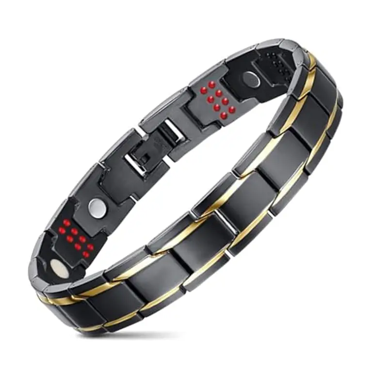 JFUME Braccialetto magnetico uomo e donna placcato in oro 18K con braccialetto in acciaio inossidabile nero PVD e