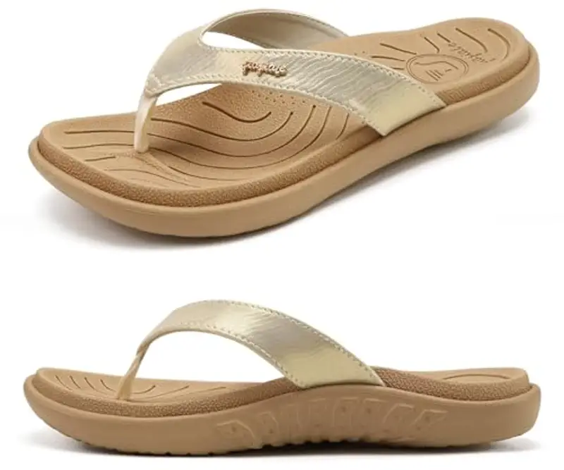 jiajiale Infradito Donna Moda Ortopediche Estive Comode Pelle Supporto Arco Plantare Flip Flop Doccia Spiaggia Piscina Aperte Mare Leggere Eleganti Ciabatte Antiscivolo Gomma Suole Beige EU43