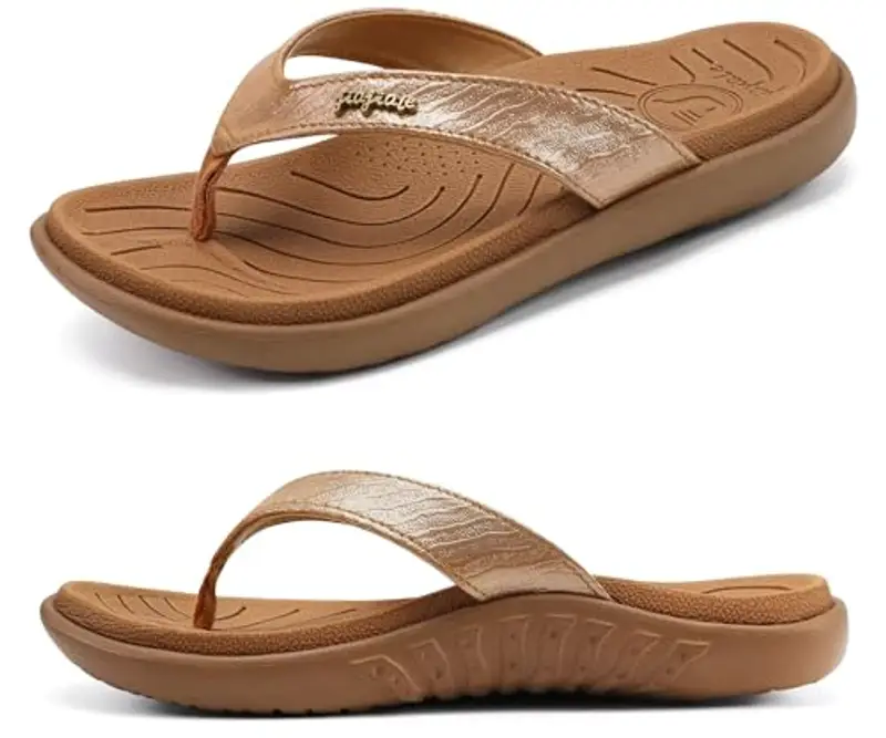 jiajiale Infradito Donna Moda Ortopediche Estive Comode Pelle Supporto Arco Plantare Flip Flop Doccia Spiaggia Piscina Aperte Mare Leggere Eleganti Ciabatte Antiscivolo Gomma Suole Cachi EU41