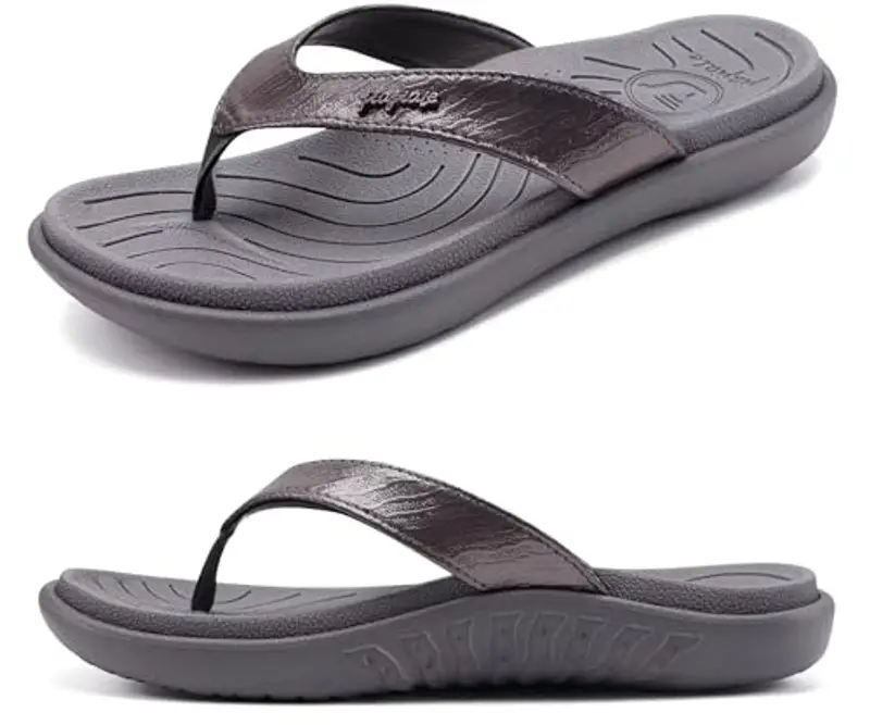 jiajiale Infradito Donna Moda Ortopediche Estive Comode Pelle Supporto Arco Plantare Flip Flop Doccia Spiaggia Piscina Aperte Mare Leggere Eleganti Ciabatte Antiscivolo Gomma Suole Grigio EU36