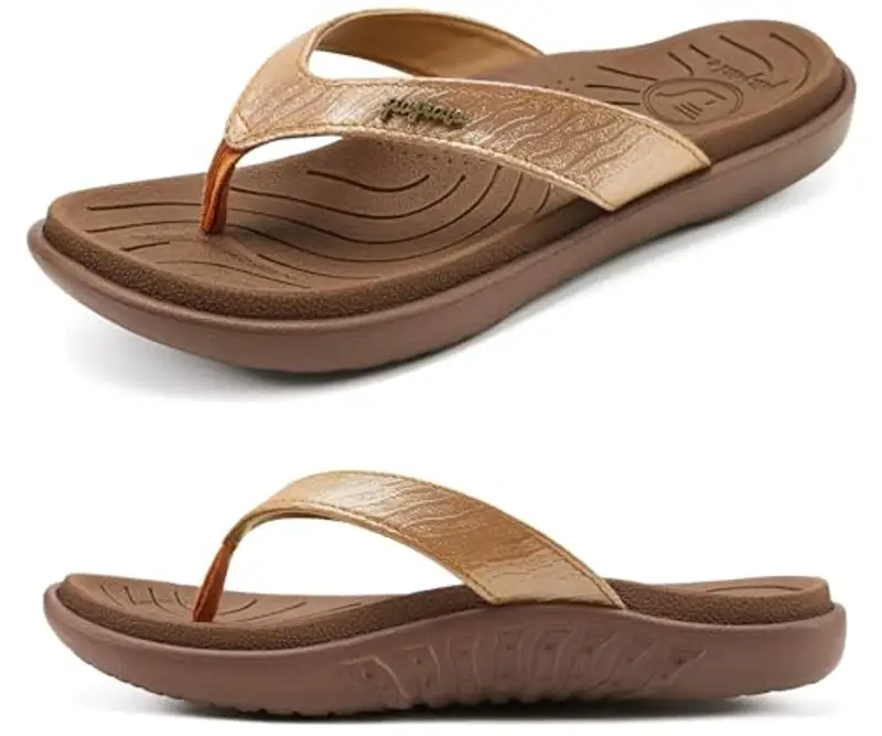 jiajiale Infradito Donna Moda Ortopediche Estive Comode Pelle Supporto Arco Plantare Flip Flop Doccia Spiaggia Piscina Aperte Mare Leggere Eleganti Ciabatte Antiscivolo Gomma Suole Marrone EU42