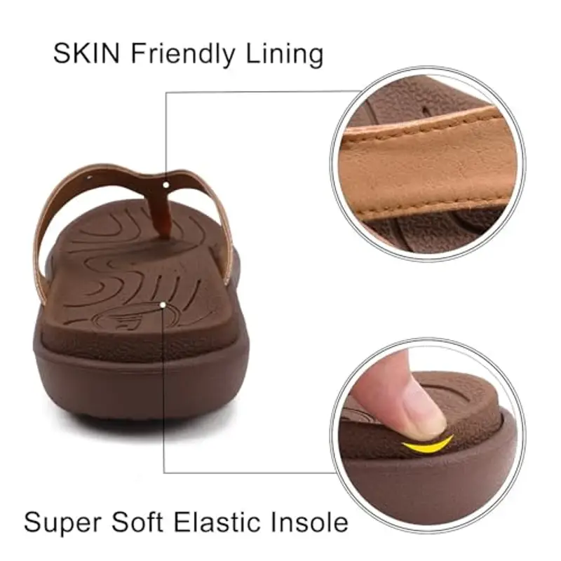 jiajiale Infradito Donna Moda Ortopediche Estive Comode Pelle Supporto Arco Plantare Flip Flop Doccia Spiaggia Piscina Aperte Mare Leggere Eleganti Ciabatte Antiscivolo Gomma Suole Marrone EU42 miniatura 3