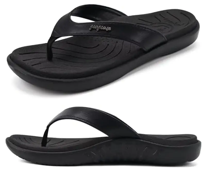 jiajiale Infradito Donna Moda Ortopediche Estive Comode Pelle Supporto Arco Plantare Flip Flop Doccia Spiaggia Piscina Aperte Mare Leggere Eleganti Ciabatte Antiscivolo Gomma Suole Nero EU39