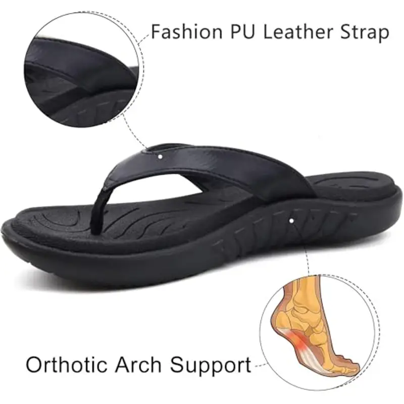 jiajiale Infradito Donna Moda Ortopediche Estive Comode Pelle Supporto Arco Plantare Flip Flop Doccia Spiaggia Piscina Aperte Mare Leggere Eleganti Ciabatte Antiscivolo Gomma Suole Nero EU39 miniatura 3