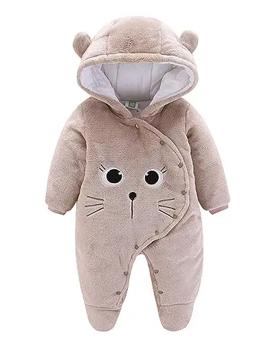 JiAmy Bambino Tute da neve Inverno Pagliaccetto con Cappuccio Tutina in Pile Denso Jumpsuit Abiti Cachi 0