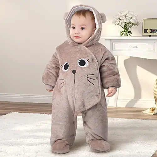 JiAmy Bambino Tute da neve Inverno Pagliaccetto con Cappuccio Tutina in Pile Denso Jumpsuit Abiti Cachi 0 miniatura 2