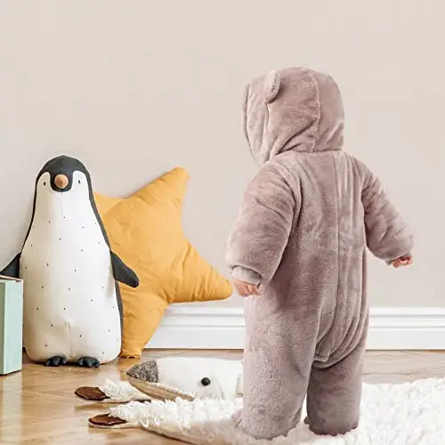 JiAmy Bambino Tute da neve Inverno Pagliaccetto con Cappuccio Tutina in Pile Denso Jumpsuit Abiti Cachi 0 miniatura 3