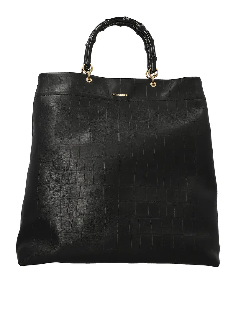 Borsa shopping in pelle di coccodrillo Nero