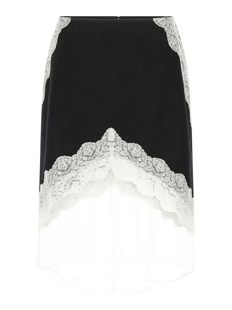 Gonna in lana e pizzo in organza Bianco