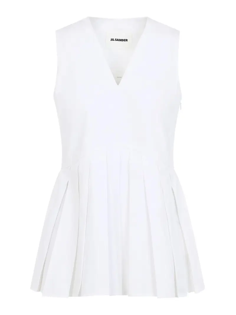 Top plissettato a trapezio senza maniche Beige