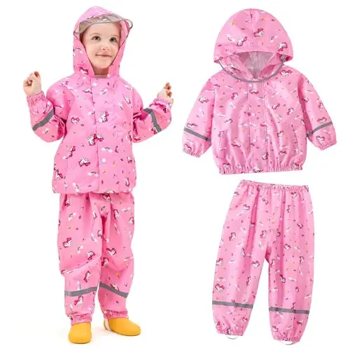 JinBei Tuta Impermeabile Bambino Leggero Tuta Pioggia Bambina con Cappuccio Modelli Animali Pantaloni e Giacca