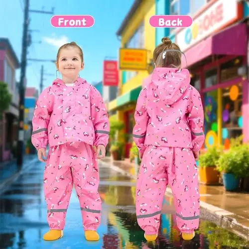 JinBei Tuta Impermeabile Bambino Leggero Tuta Pioggia Bambina con Cappuccio Modelli Animali Pantaloni e Giacca miniatura 2