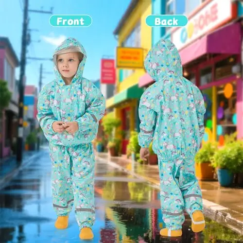 JinBei Tuta Impermeabile Bambino Leggero Tuta Pioggia Bambina con Cappuccio Traspirante Pantaloni e Giacca Antipioggia miniatura 2