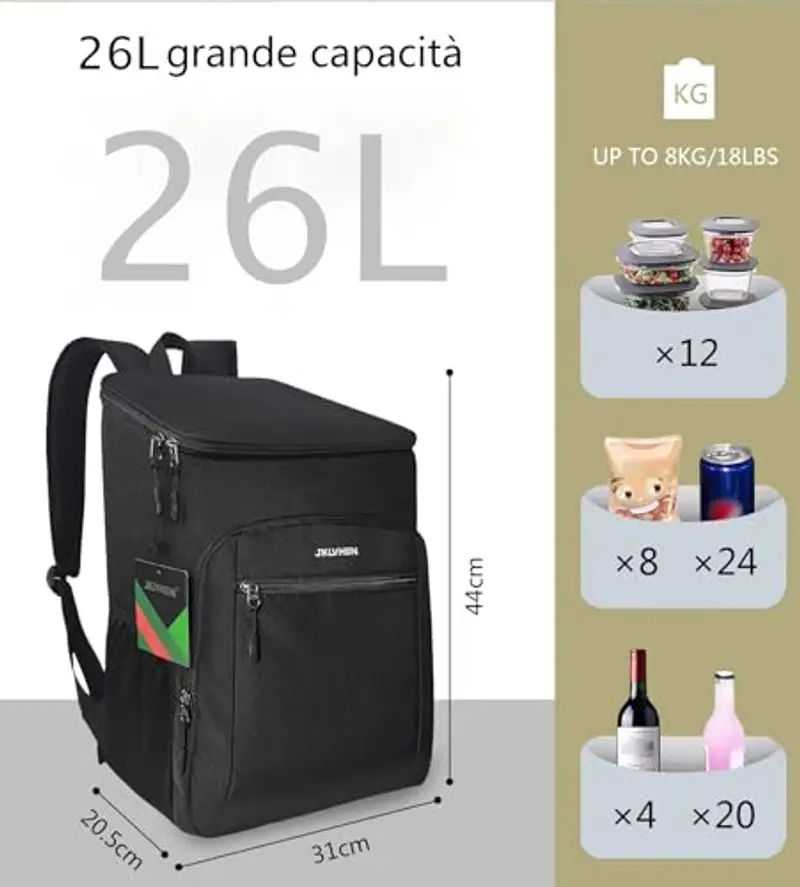 JKLVHEIN 26L Zaino Termico?Zaino Frigo?Zaino Termico Porta Pranzo?Borsa Termica Borsa Frigo?Per le attività all'aperto, i barbecue, il campeggio, il lavoro, i viaggi, gli eventi sportivi miniatura 3