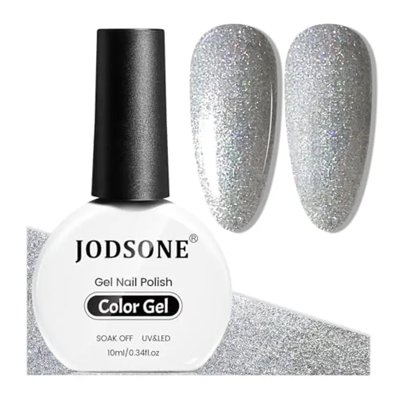 JODSONE 10ml Smalto per unghie in gel argento lucido Smalto per unghie in gel argento Glitter High Gloss Soak Off U V Nail Manicure Salon Fai da te a casa