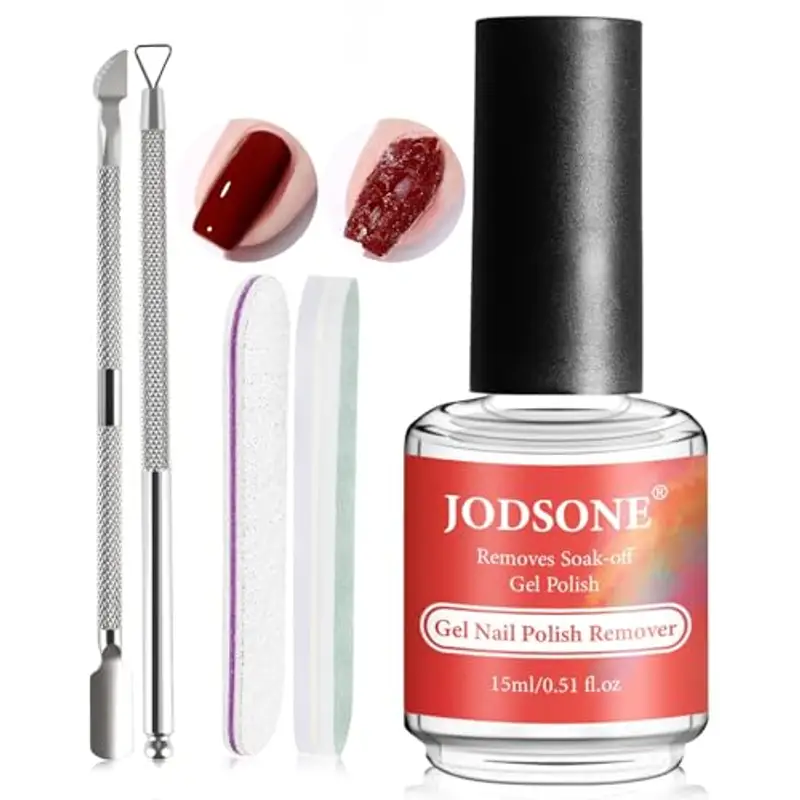 JODSONE 15ML Remover Semipermanente Unghie – non necessario ammollo o avvolgere – per una rimozione rapida e semplice a casa con spingicuticole e lima per unghie.