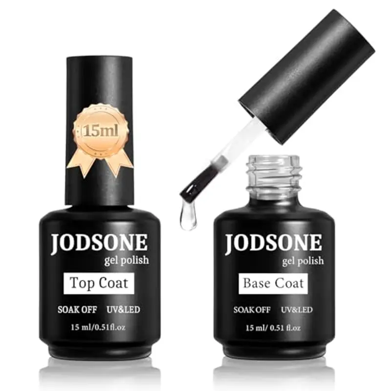JODSONE 15ml x 2 Base e Top coat Semipermanente, Smalto per Unghie in Gel UV LED Soak Off Kit per Manicure, No Wipe Top & Base Coat, Un regalo Perfetto per Tutti…