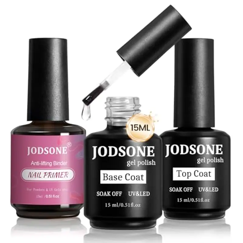 JODSONE 15ML x 3 Base e Top Coat Semipermanente, Primer per Unghie, Scintilla Asciugatura Rapida Durevole, Adatto al fai da te in casa, Disegni per unghie, Regali perfetti