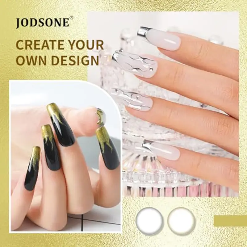 JODSONE 2 pezzi Metallic Nail Art Gel Liner Oro Specchio Cromato e Argentato Effetto 3D Smalto per unghie in gel Pennello sottile Metallo dipinto Fai da te a casa Qualità da salone Regalo per le donne miniatura 2