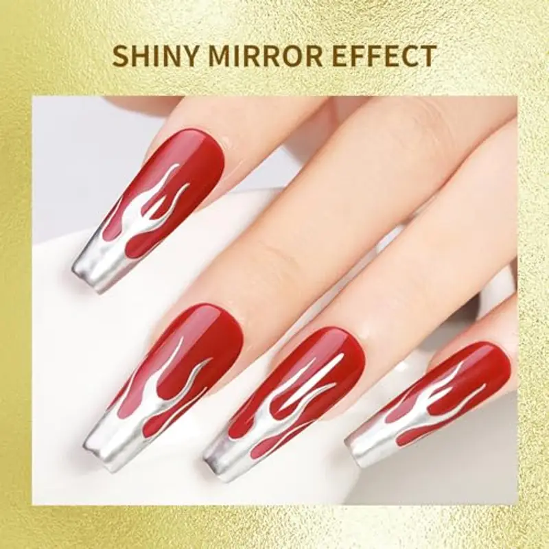 JODSONE 2 pezzi Metallic Nail Art Gel Liner Oro Specchio Cromato e Argentato Effetto 3D Smalto per unghie in gel Pennello sottile Metallo dipinto Fai da te a casa Qualità da salone Regalo per le donne miniatura 3