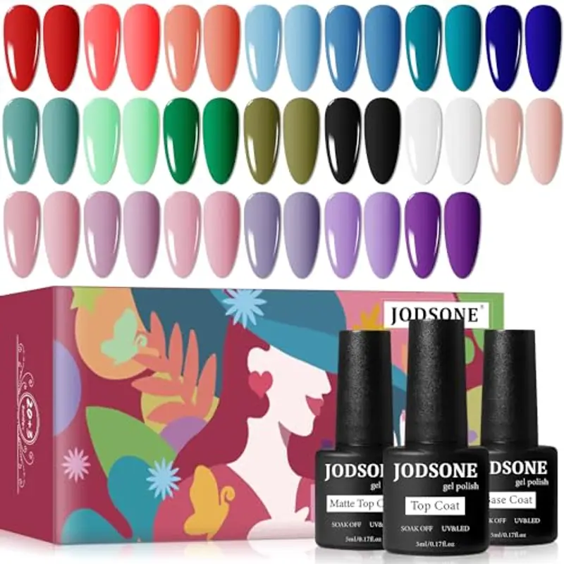 JODSONE 23 Pezzi Smalto Semipermanente Unghie, con Base Coat e Glossy & Matt Top Coat, multicolore per unghie a lunga durata adatto a tutte le stagioni