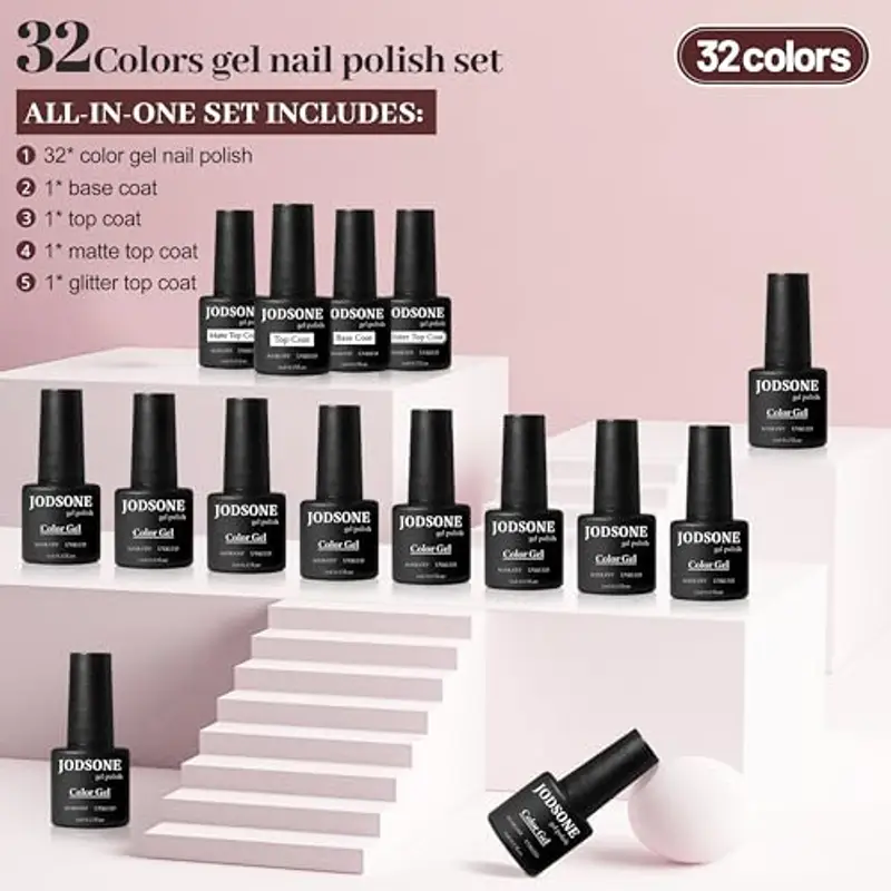 JODSONE 36 pezzi Set Smalto Gel - Kit Unghie con 32 Colori Kit Smalto Gel Base Smalto No Strofinare Top coat opaco Set di smalti verde blu rosso rosa collezione regali per le donne miniatura 2