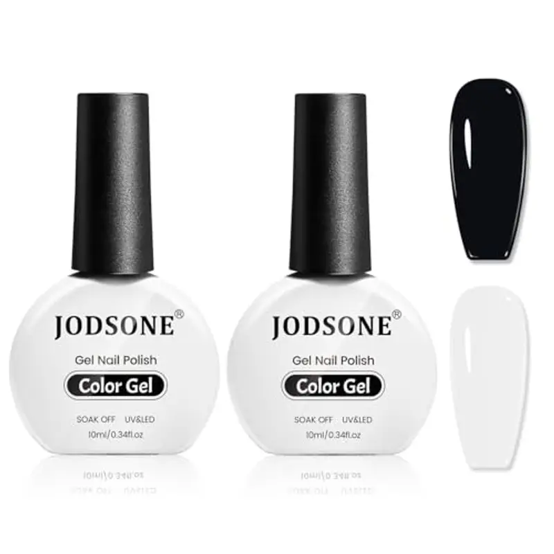 JODSONE Set di 2 smalti per unghie da 10 ml, in gel bianco e nero, Soak-Off-LED UV per manicure tutto l'anno