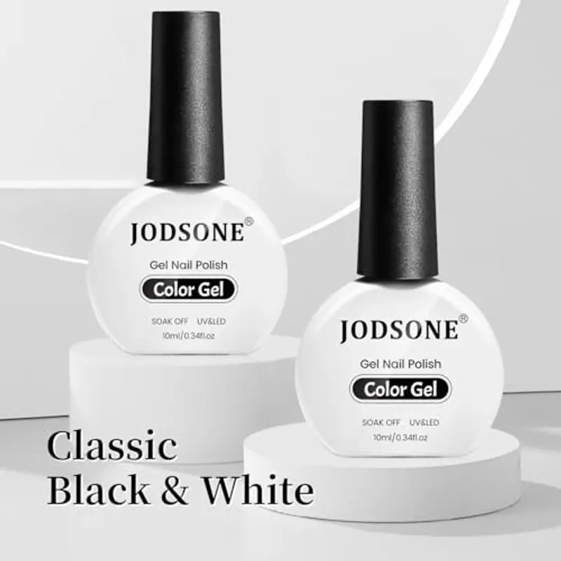 JODSONE Set di 2 smalti per unghie da 10 ml, in gel bianco e nero, Soak-Off-LED UV per manicure tutto l'anno miniatura 2