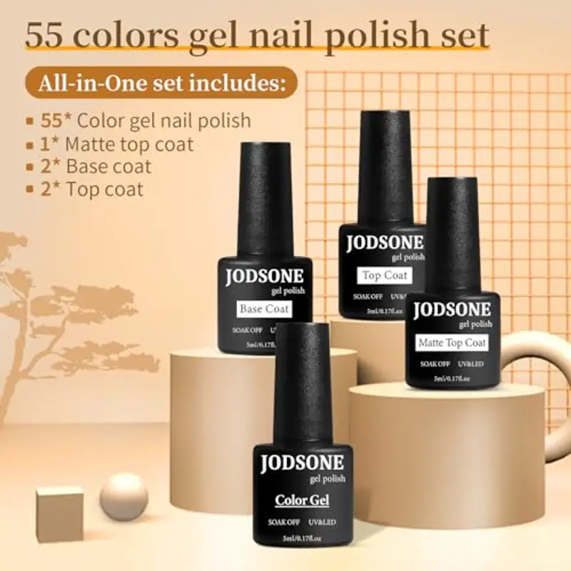 JODSONE Set di smalto gel 60 pezzi con 5 flaconi di smalto base e smalto top opaco Set di smalti a solvente Adatto per l'uso tutto l'anno Regali di smalto per unghie in gel… miniatura 2