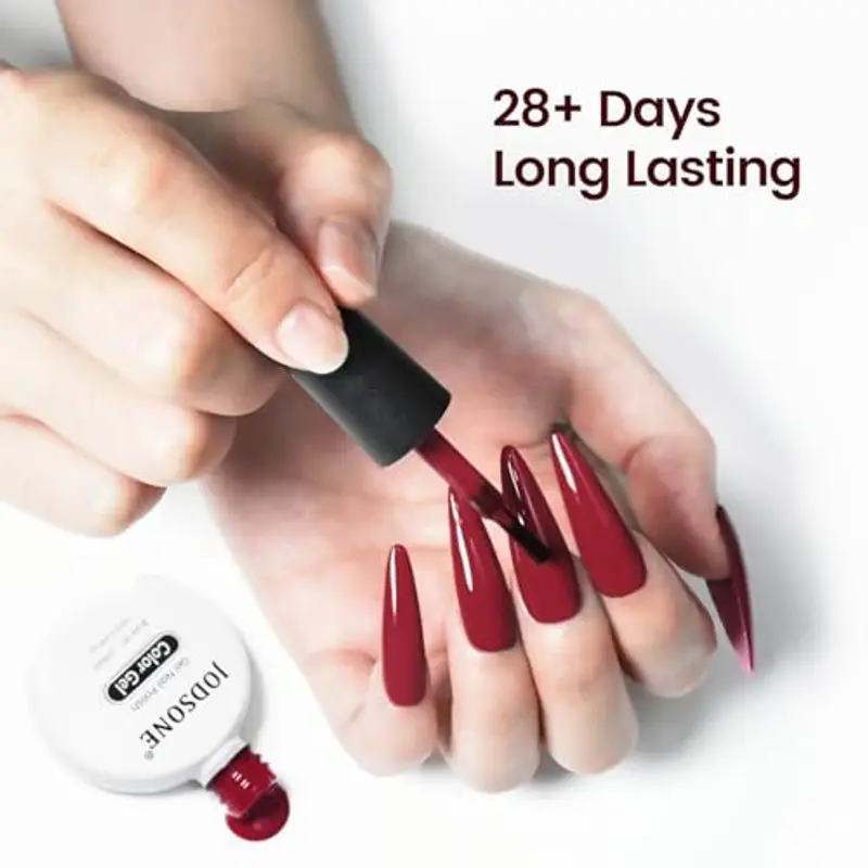 JODSONE Smalto per unghie in gel rosso scuro 10 ml Smalto per unghie in gel rosso bordeaux Lucido Soak Off U V Nail French Manicure per unghie Salone fai da te a casa miniatura 3