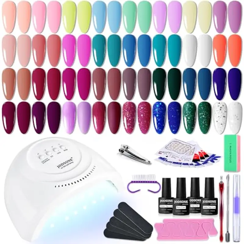 JODSONE Starter kit di smalti per unghie in gel da 36 pezzi Set per unghie in gel serie UV Light e Dark senza base per salviette Top coat opaco e lucido Tutti i tipi di strumenti per manicure