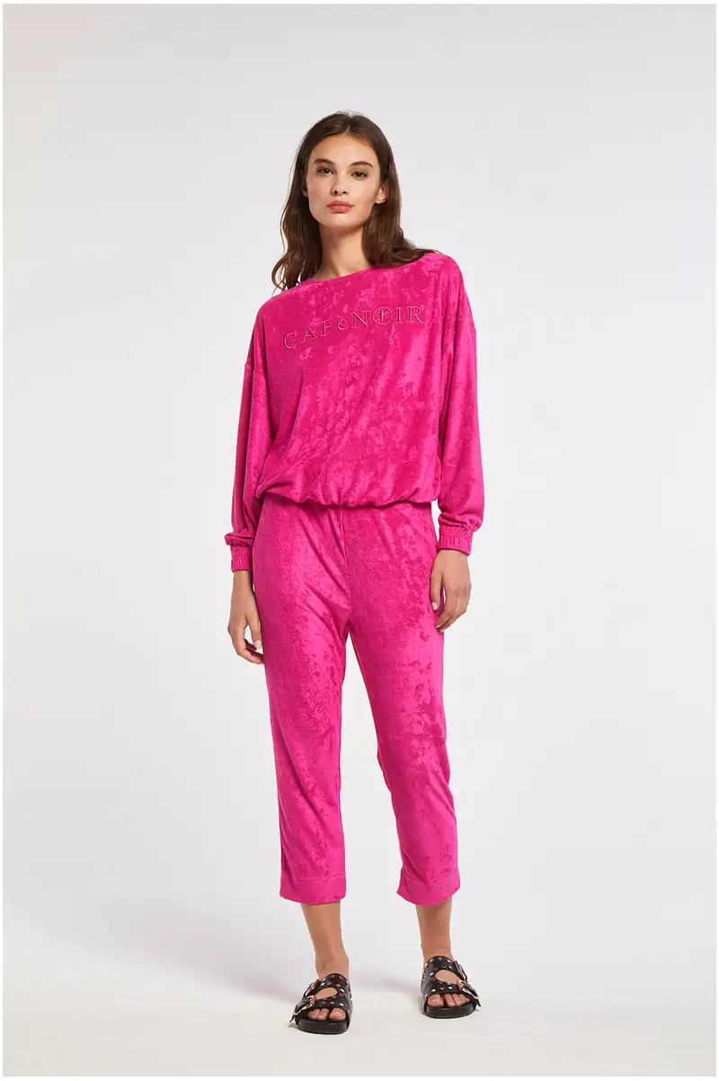 jogging in un tessuto spugna con logo ricamato azalea