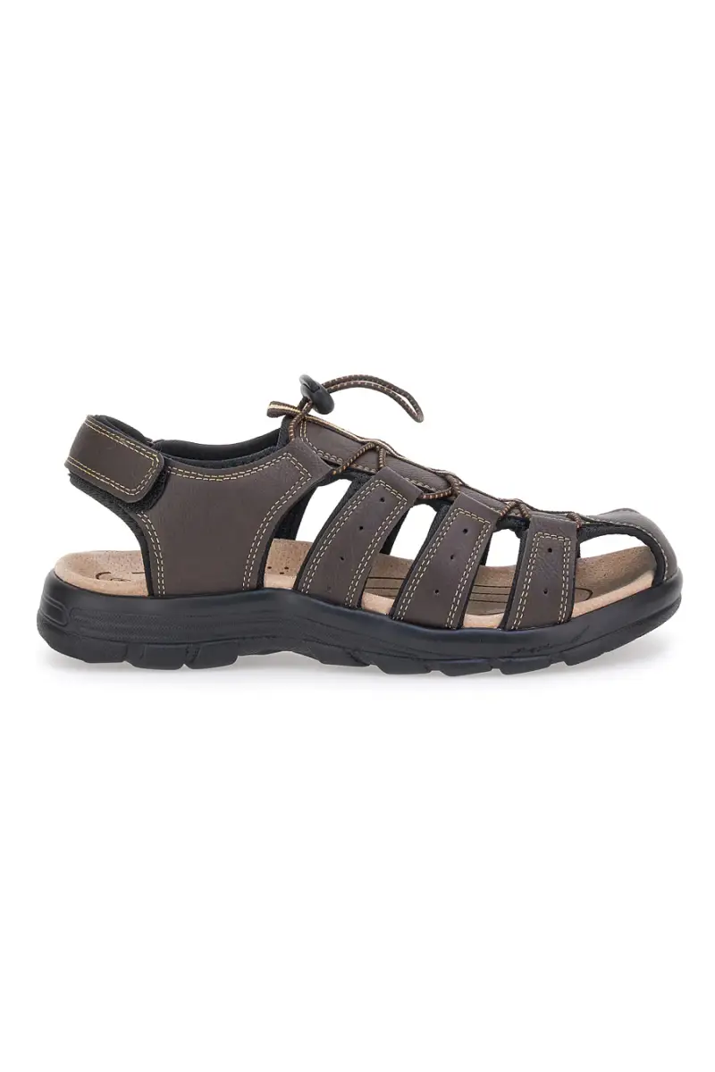 Sandali marroni con velcro ed elastico johes land 2208 [MARRONE]