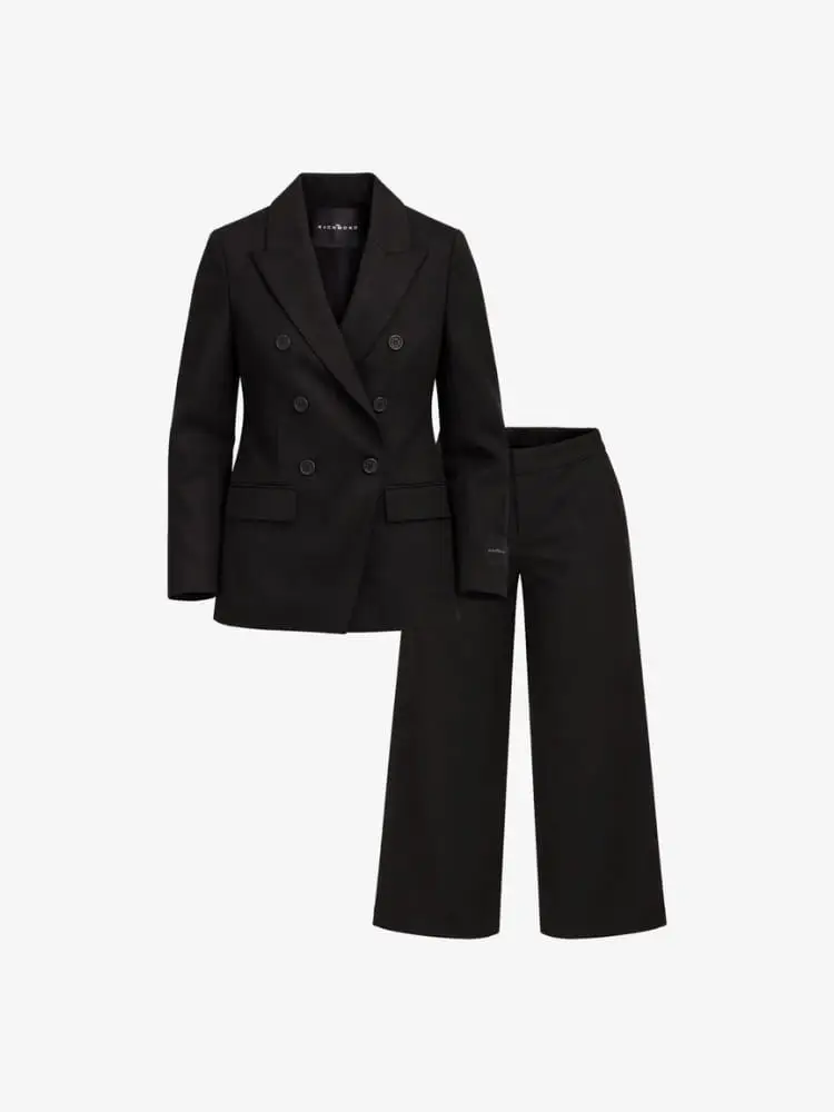 abito junior nero con giacca doppiopetto e pantalone a zampa