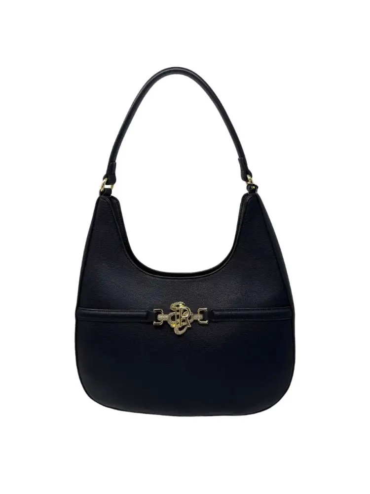 borsa in ecopelle nera con logo dorato