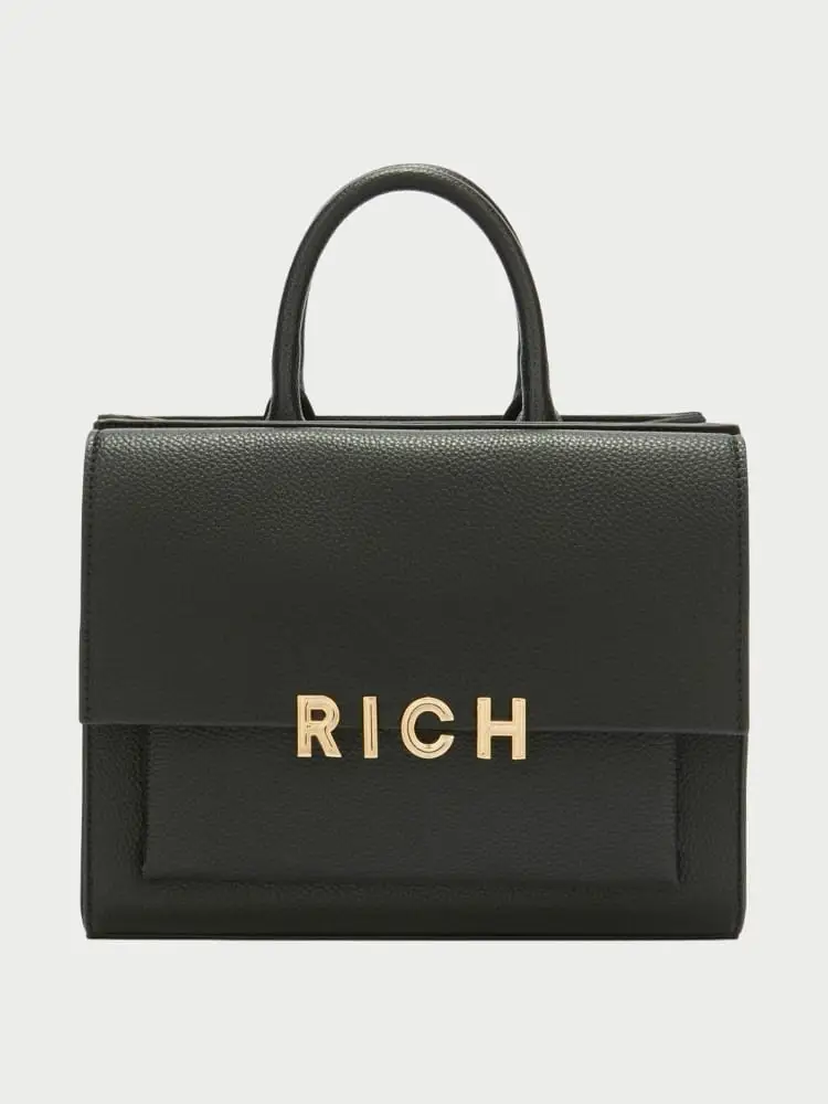 borsa nera con logo lettering oro