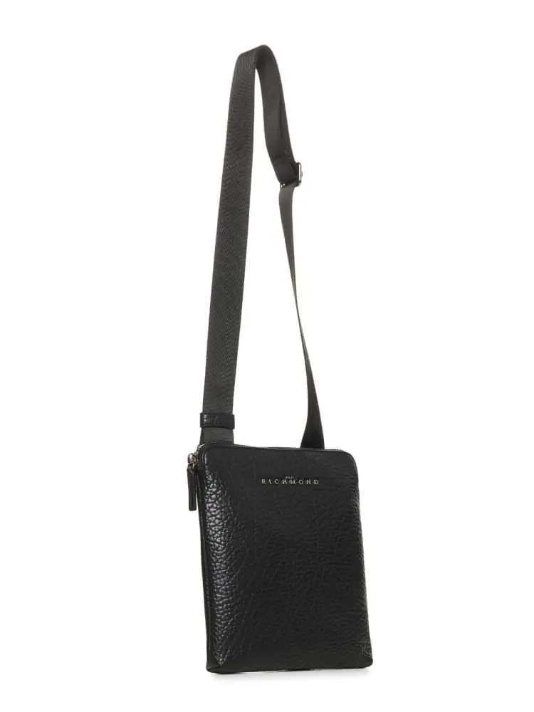 borsa tracolla in ecopelle nera con mini logo