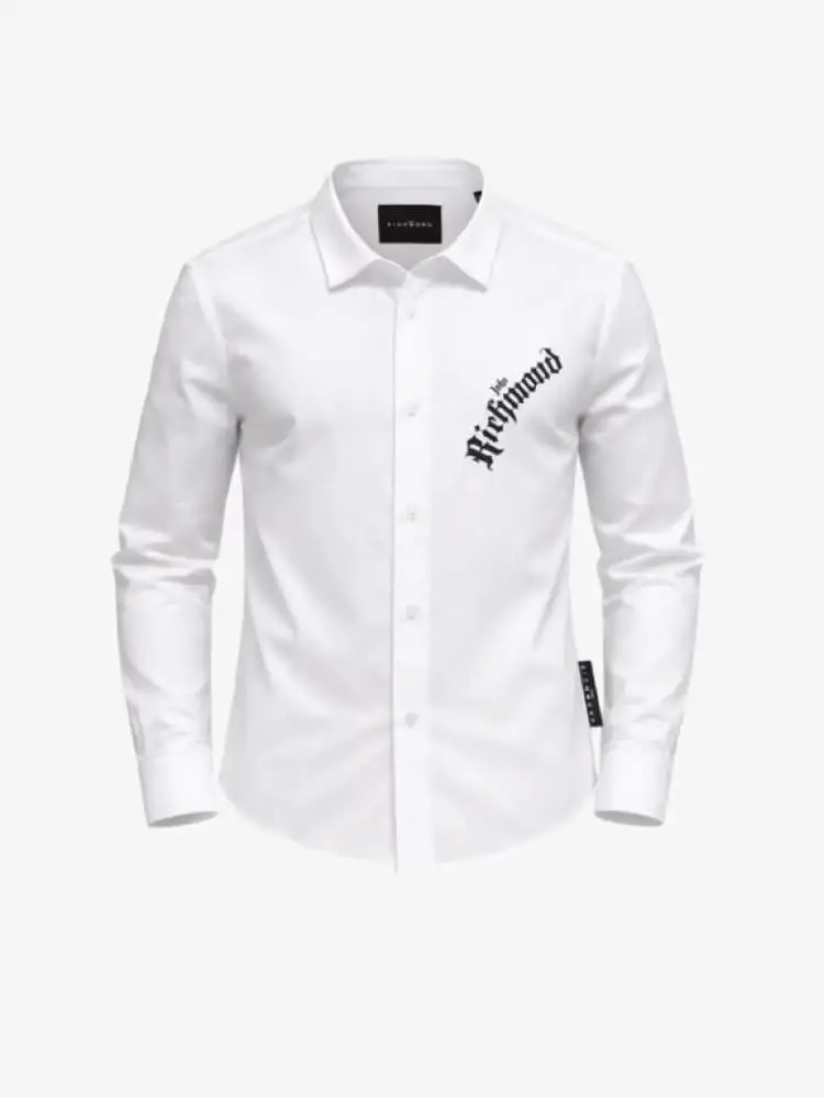 camicia kids/junior bianca manica lunga con logo lettering laterale