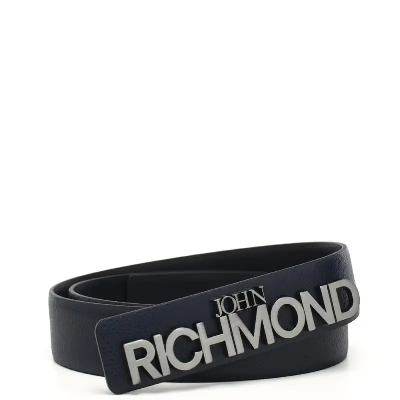 John Richmond cintura da uomo in vera pelle blu effetto martellato e placchetta logo in metallo miniatura 3