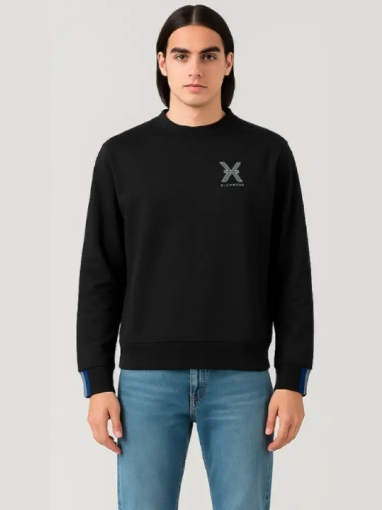 felpa a girocollo in misto cotone nera con ricamo logo