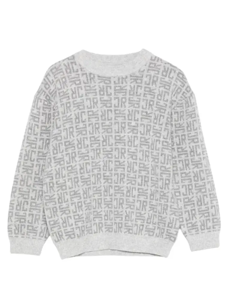 felpa kids/junior a girocollo grigia con stampa logo all over