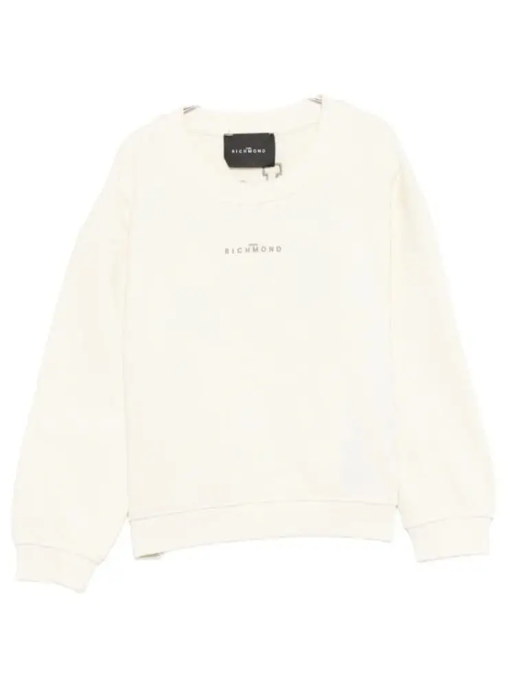 felpa kids/junior girocollo in cotone bianco con stampa logo