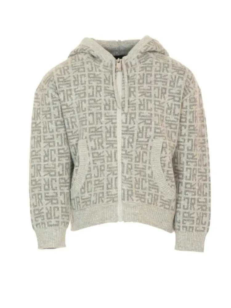 felpa kids/junior grigia con cappuccio e logo monogram all over