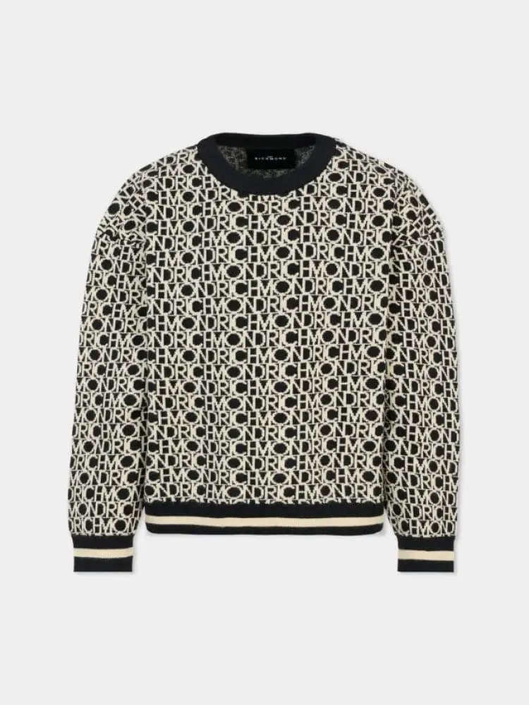 felpa kids junior guillo logo all over nero beige