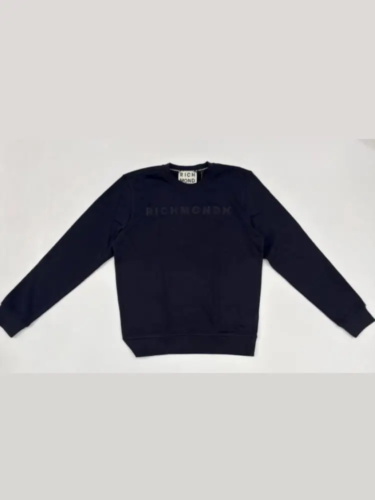 felpa uomo blu iconica con logo lettering tono su tono