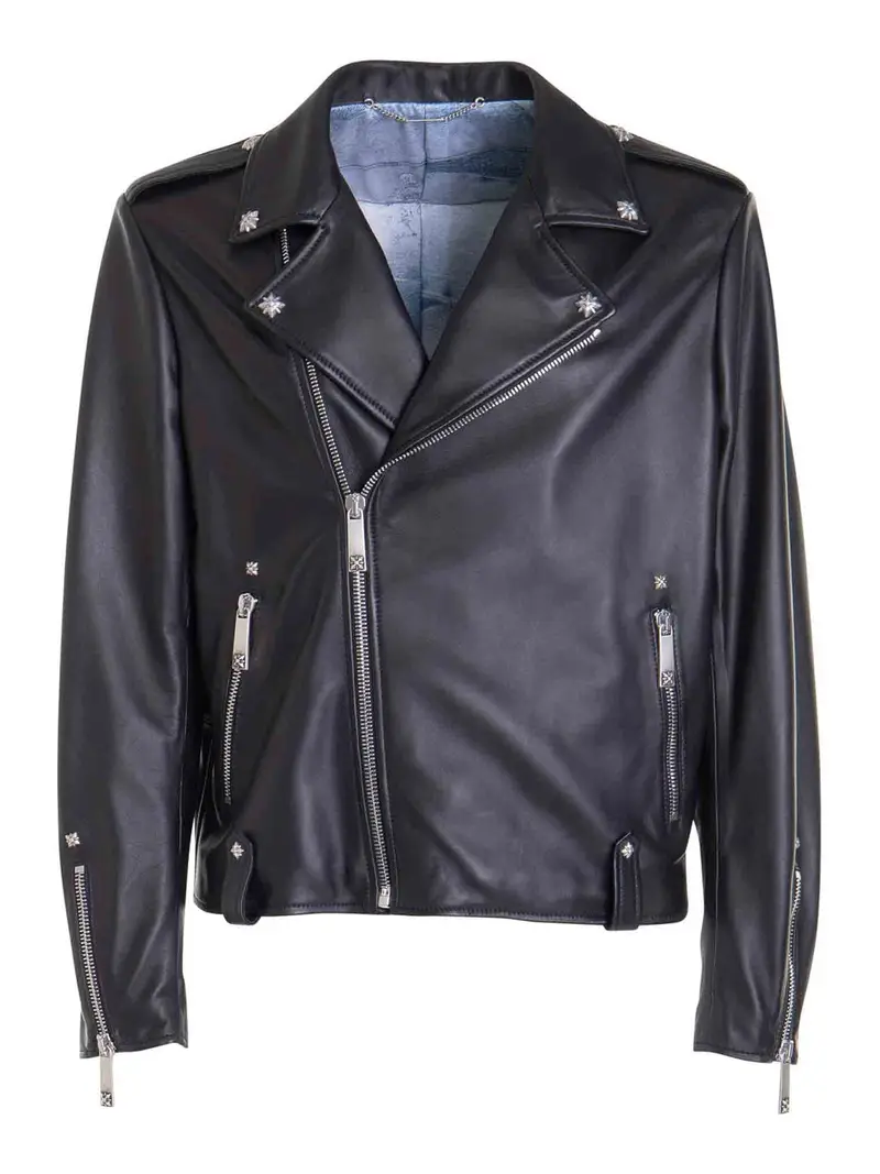 Giacca con zip con risvolto dentellato Nero