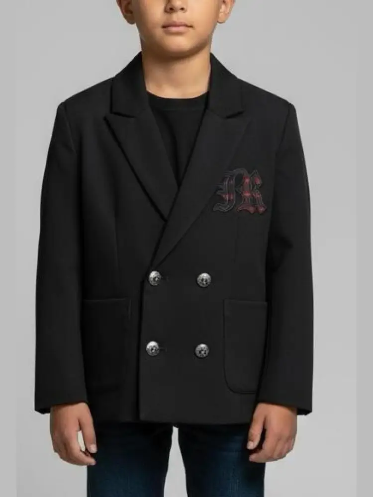 giacca doppiopetto con logo in rilievo e bottoni in metallo