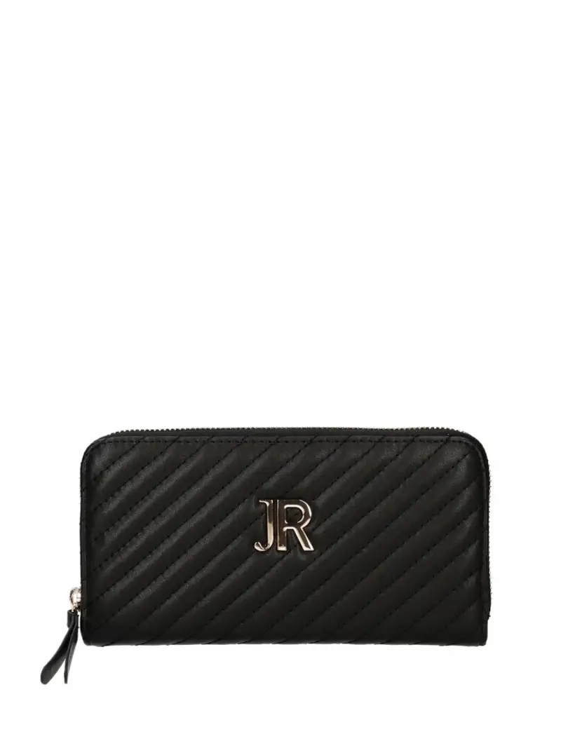 portafoglio zip around in pelle nera comoe(*) logo oro